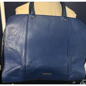 Rebecca Minkoff Large Blue/Black Leather Lined Tote Bag Pocketbook Purse